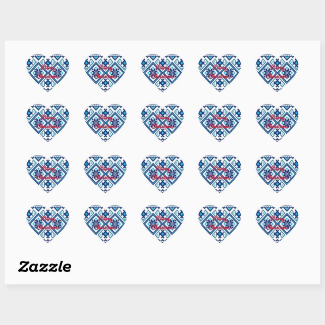 Sticker Cœur Personnalisez les chevalets JAUNE NOËL Bleu KNIT (Feuille)