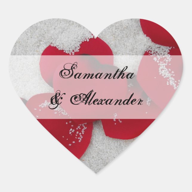 Sticker Cœur Pétales de rose rouge en neige, mariage d'hiver (Devant)