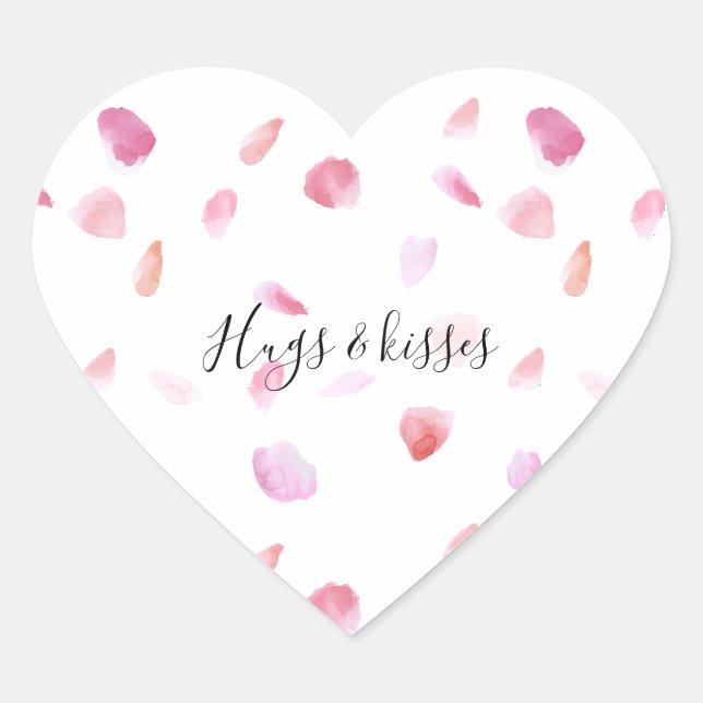 Sticker Cœur Pétales Roses rose Aquarelle (Devant)