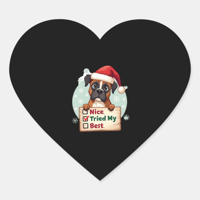 Sticker Cœur Petit chien de boxer chien Noël Nice J'ai essayé m (Devant)