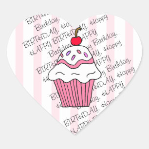 Sticker Cœur Petit gâteau rose mignon d'anniversaire