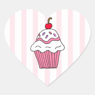 Sticker Cœur Petit gâteau rose mignon d'anniversaire