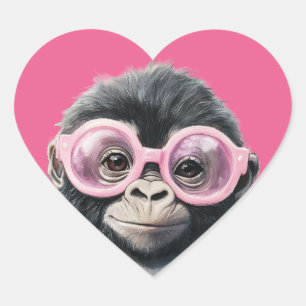 Sticker Cœur Petit Gorilla Arrière - plan rose doux