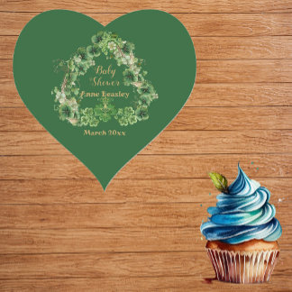 Sticker Cœur Petit Shamrock Lucky Green Gold Heart Baby shower