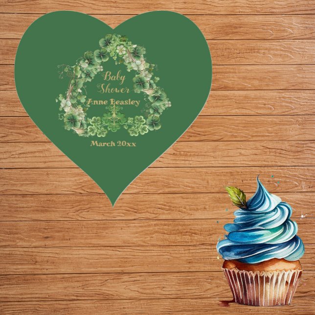 Sticker Cœur Petit Shamrock Lucky Green Gold Heart Baby shower (Little Shamrock Lucky Green Gold Heart Baby Shower Heart Sticker)