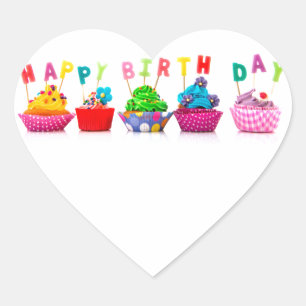 Sticker Cœur Petits gâteaux de joyeux anniversaire