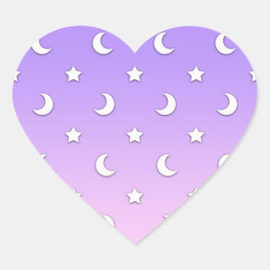 Sticker Cœur Petits motifs d'étoiles et de lunes blanches