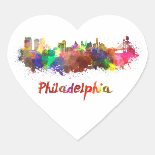 Sticker Cœur Philadelphie skyline in watercolor