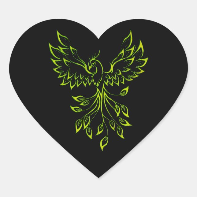 Sticker Cœur Phoenix vert se lève sur le noir (Devant)