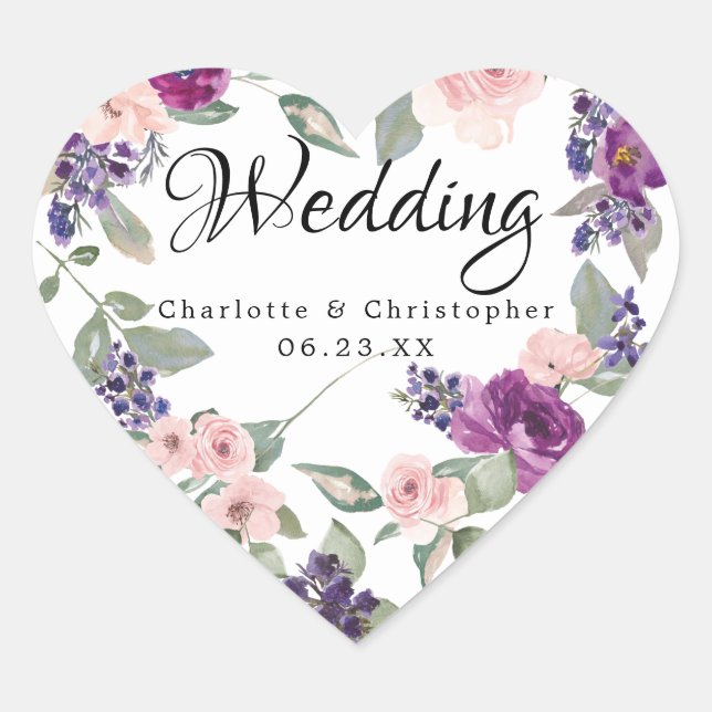 Sticker Cœur Phoque Plum Blush Mariage Coeur Floral (Devant)