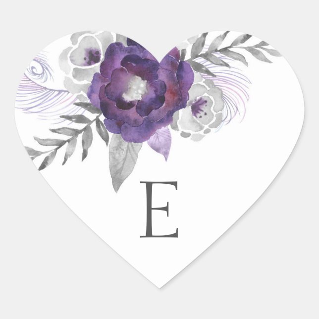 Sticker Cœur Phoques d'enveloppe mariage monogramme / violet 39 (Devant)