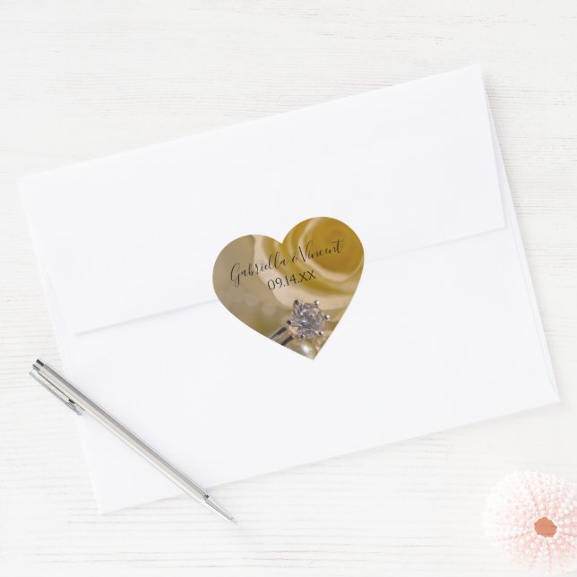 Sticker Cœur Phoques d'enveloppes Mariages à la rose blanche et (Enveloppe)