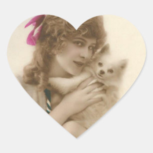Sticker Cœur Photo antique Victorian Woman and Dog