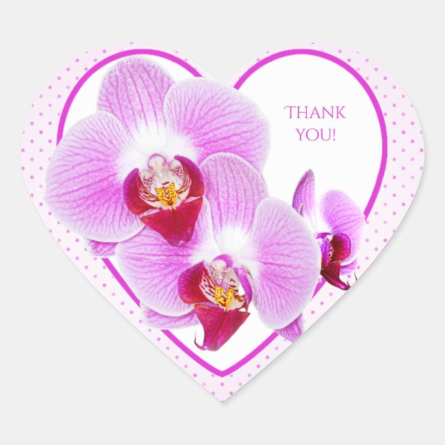 Sticker Cœur Photographie florale d'orchidée violette "Merci" (Devant)