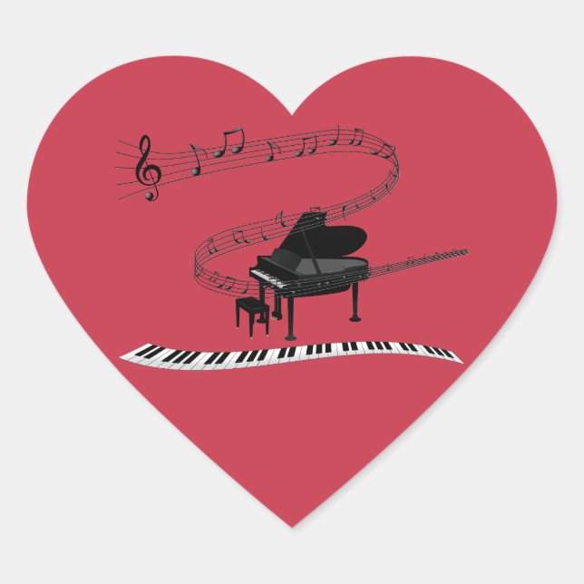 Sticker Cœur Piano, clavier et notes musicales (Devant)
