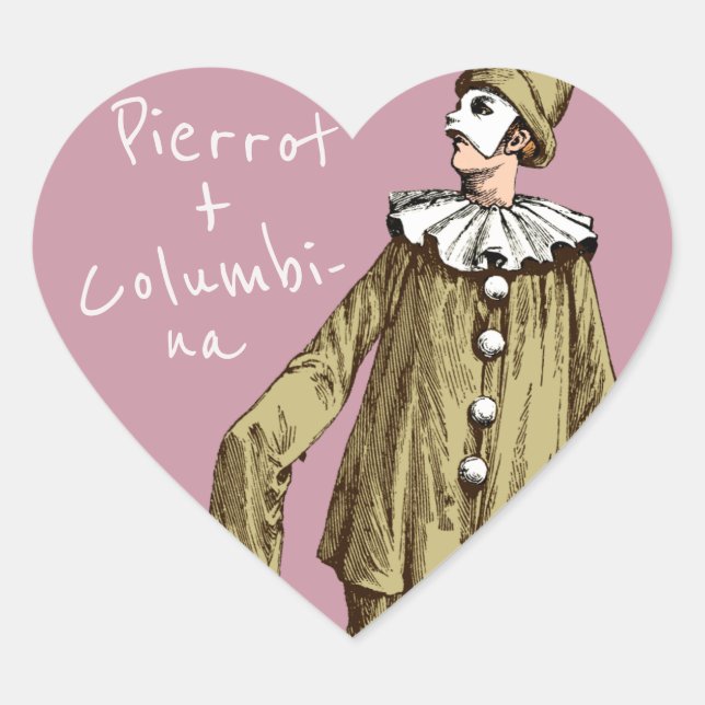 Sticker Cœur Pierrot + Columbina Love couples CC1078 Valentine (Devant)