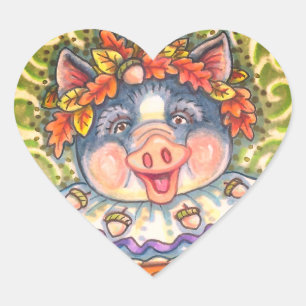 STICKER CŒUR PIG & ACORN PIE, MERCI FABRIQUÉ AVEC AMOUR