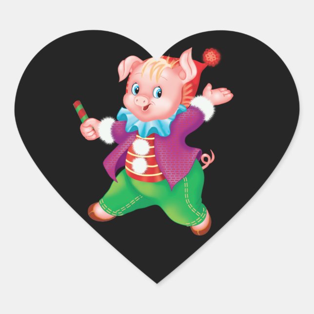 Sticker Cœur piglet rose joyeux (Devant)