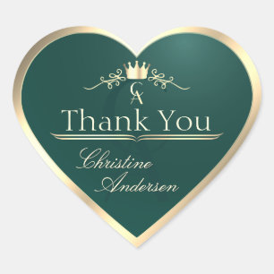 Sticker Cœur Pin Turquoise avec cadre Or et Merci Monogramme