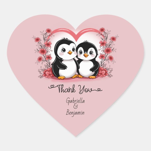 Sticker Cœur Pingouin de dessin mignon Merci de la Saint Valent (Devant)