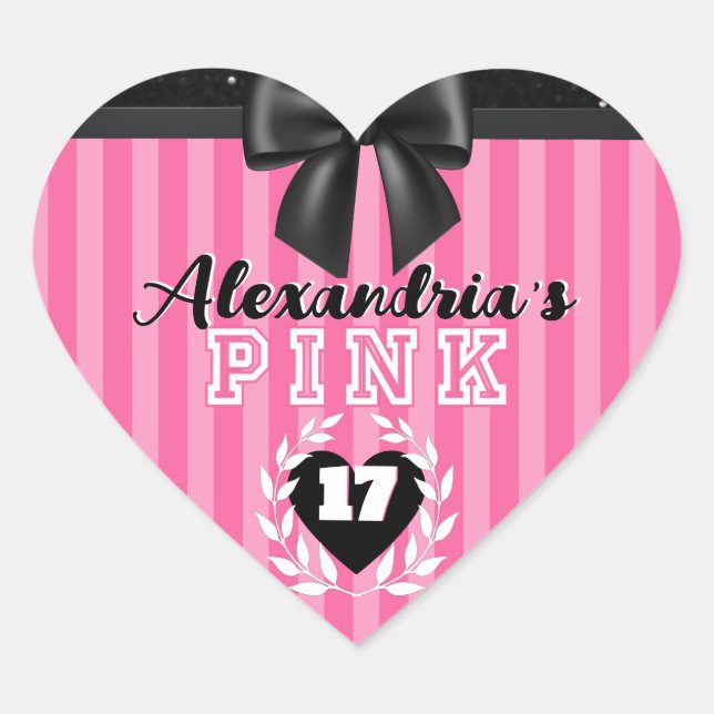 Sticker Cœur PINK Black Stripes Fille Anniversaire / Pajama Par (Devant)