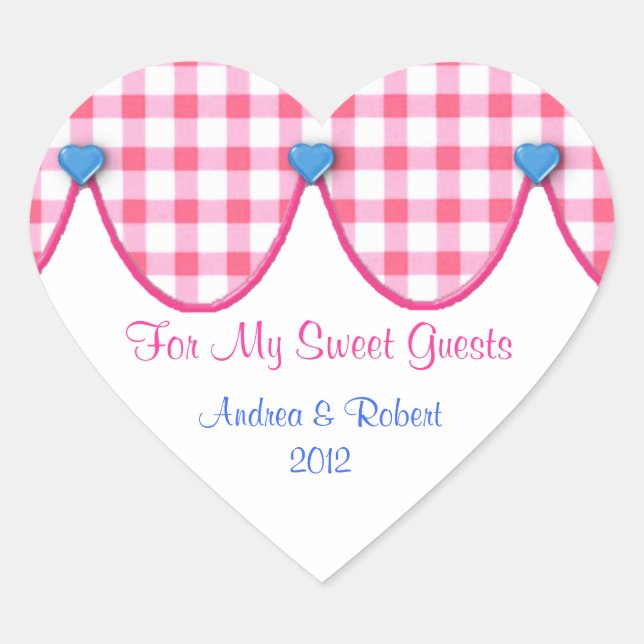 Sticker Cœur Pink En vichy Coeur Bonbons Buffet Favoriser Stick (Devant)