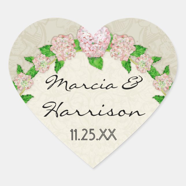 Sticker Cœur Pink Hydrangea dentelle Floral Formal Élégant Mari (Devant)