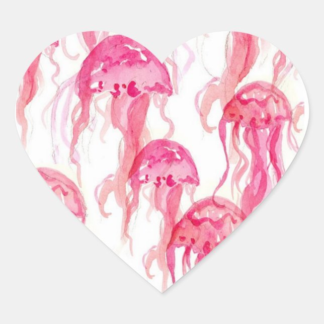 Sticker Cœur Pink Jellyfish Aquarelle Océan Sea Creator (Devant)