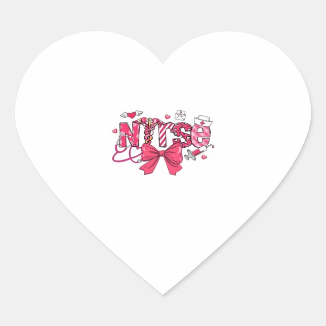 Sticker Cœur Pink Valentine Nurse, Valentine Coquette Bow Overs (Devant)