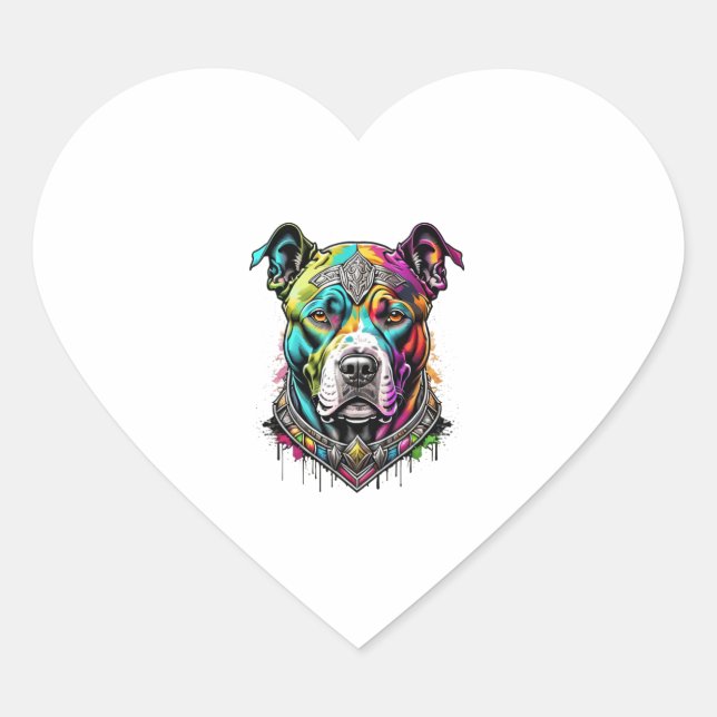 Sticker Cœur pitbull coloré (Devant)