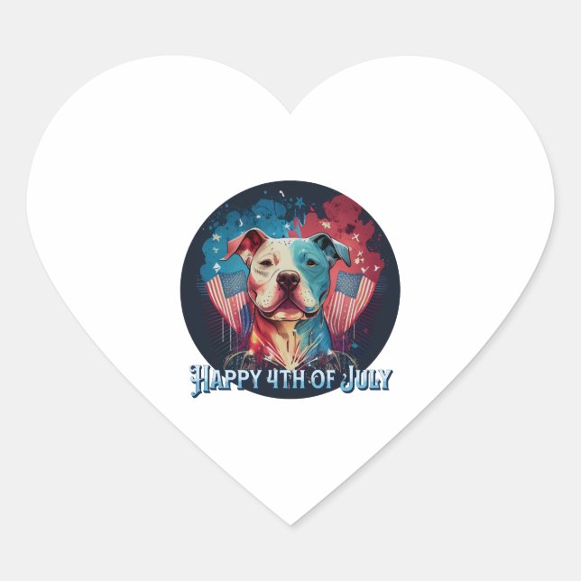 Sticker Cœur Pitbull Terrier - Joyeux 4 juillet (Devant)