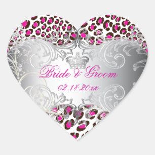 Sticker Cœur PixDezines Leopard+perles tourbillons/magenta