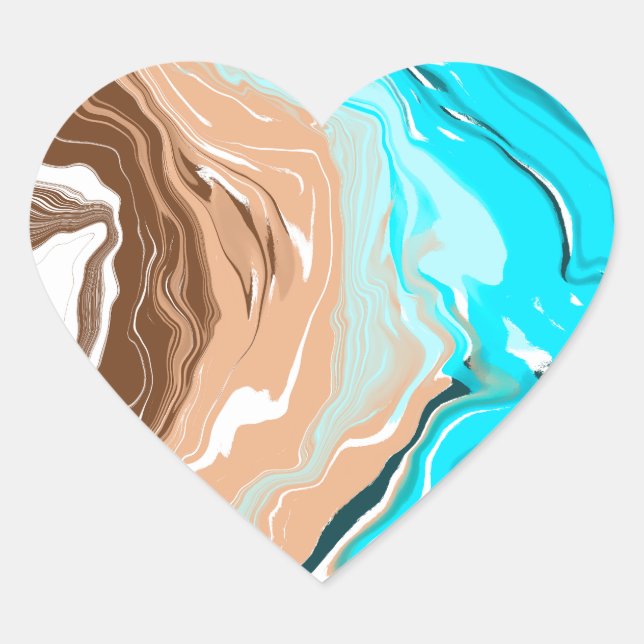Sticker Cœur Plage Abstraite Fluid Art (Devant)