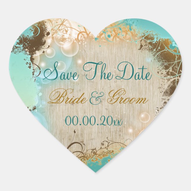 Sticker Cœur Plage "enregistrer la date" mariage aqua blanc (Devant)