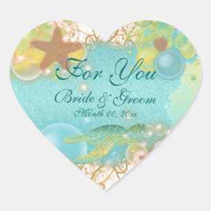 Sticker Cœur Plage thème mariage faveur "Pour vous"