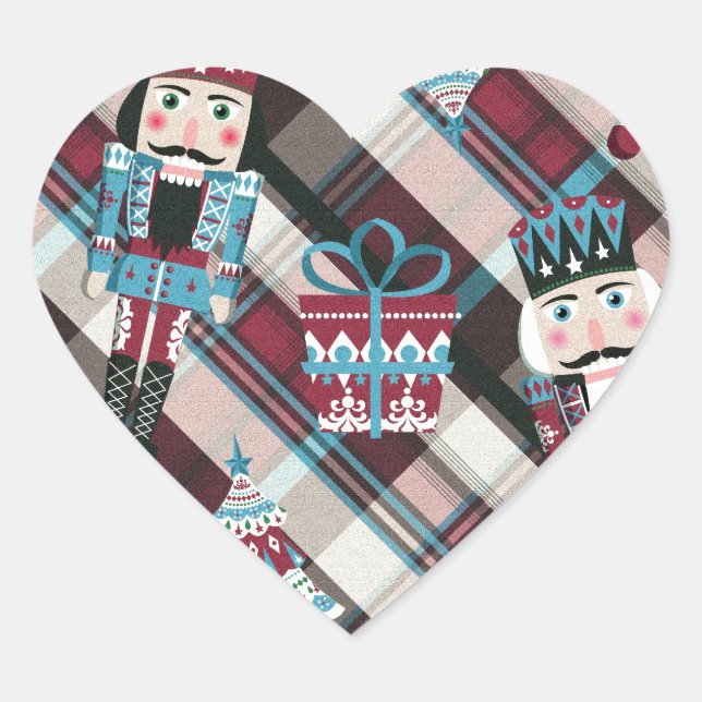 Sticker Cœur Plaid Blue Burgundy (Devant)