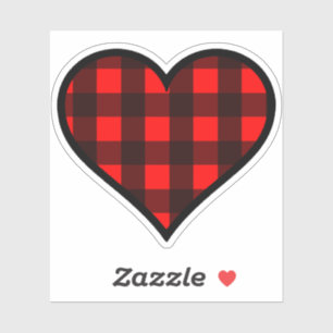 Sticker Coeur plaid de buffle rouge et noir