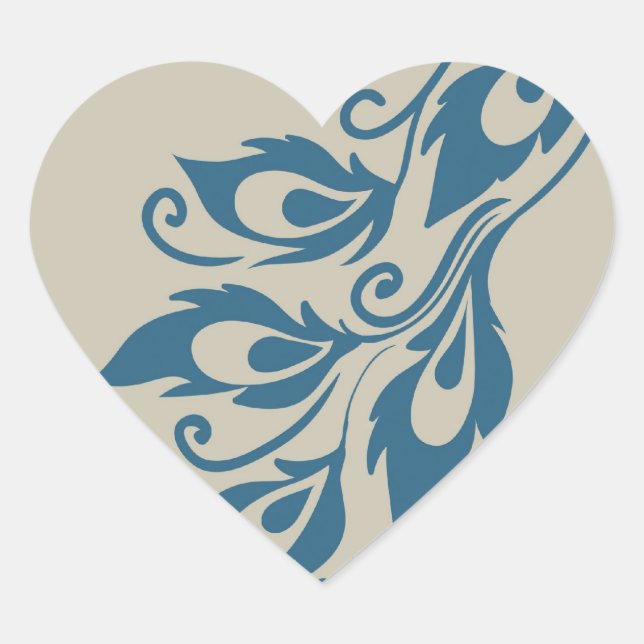 Sticker Cœur Plumes Aqua Blue Peacock (Devant)