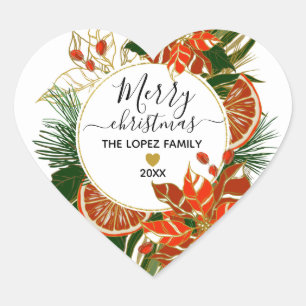 Sticker Cœur Poinsettia Citrus Gold Winter Joyeux Noël