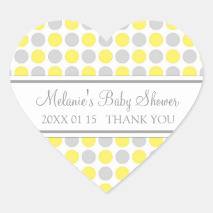 Sticker Cœur Points gris Jaune Baby shower Favoriser les autoco