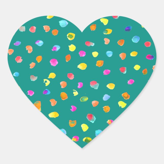 Sticker Cœur Pois aquarelle boho pop art (Devant)
