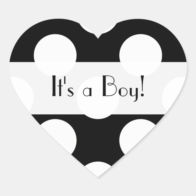 Sticker Cœur Pois noirs et blancs, pointillés, Baby shower (Devant)