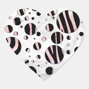 Sticker Cœur Pois zèbres noirs et roses