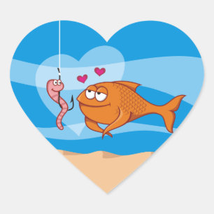 Sticker Cœur Poisson et appât en amour