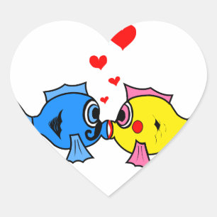 Sticker Cœur Poissons de baiser mignons avec la conception de
