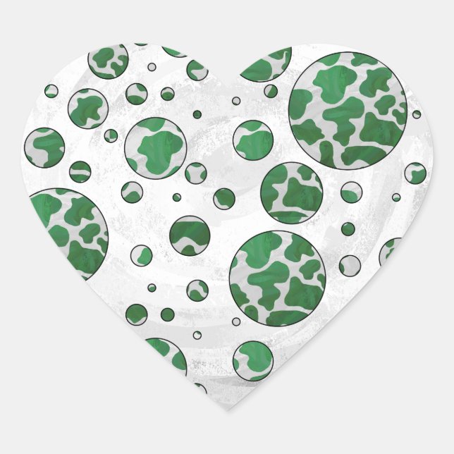 Sticker Cœur Polis Dot Vache vert et blanc Impression (Devant)