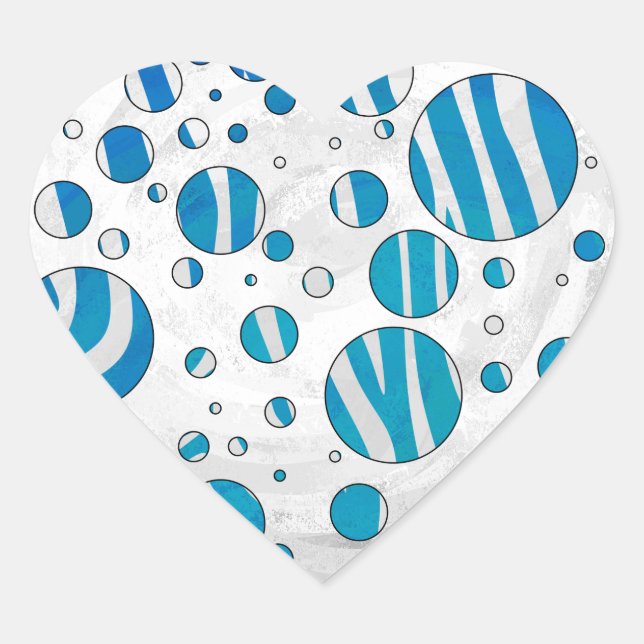 Sticker Cœur Polka blanc et bleu Zebra (Devant)
