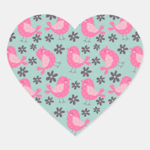 Sticker Cœur Polka Dot Birds and Flowers