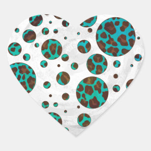 Sticker Cœur Polka Dot Cow Impression Brown et Turquoise