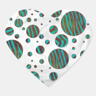 Sticker Cœur Polka Dot Zebra Brown et Turquoise
